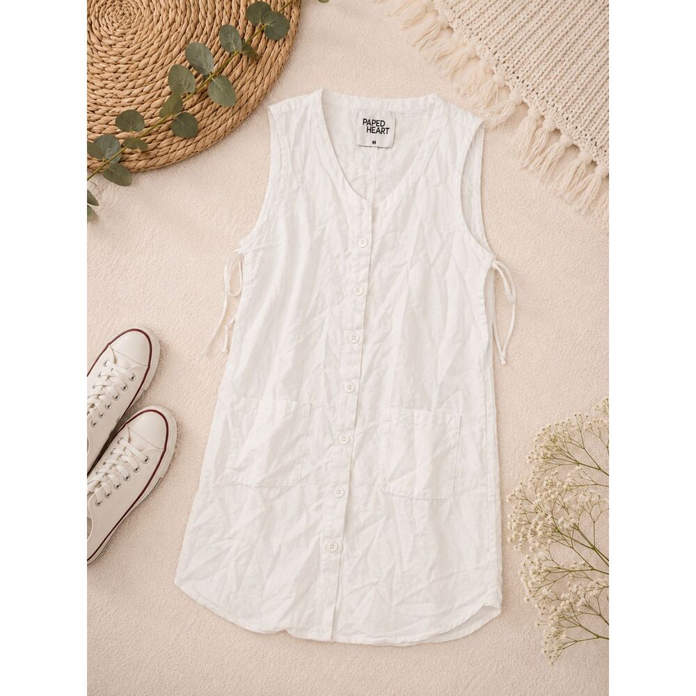 Paper Heart White Sleeveless Button Front Tunic Dress Cover Up Size Medium